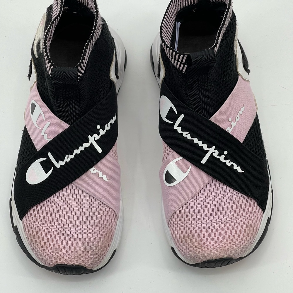 CHAMPION SHOES  KIDS SIZE 5 Y, GOOD PREOWNED CONDITION, PINK BLACK AND W…